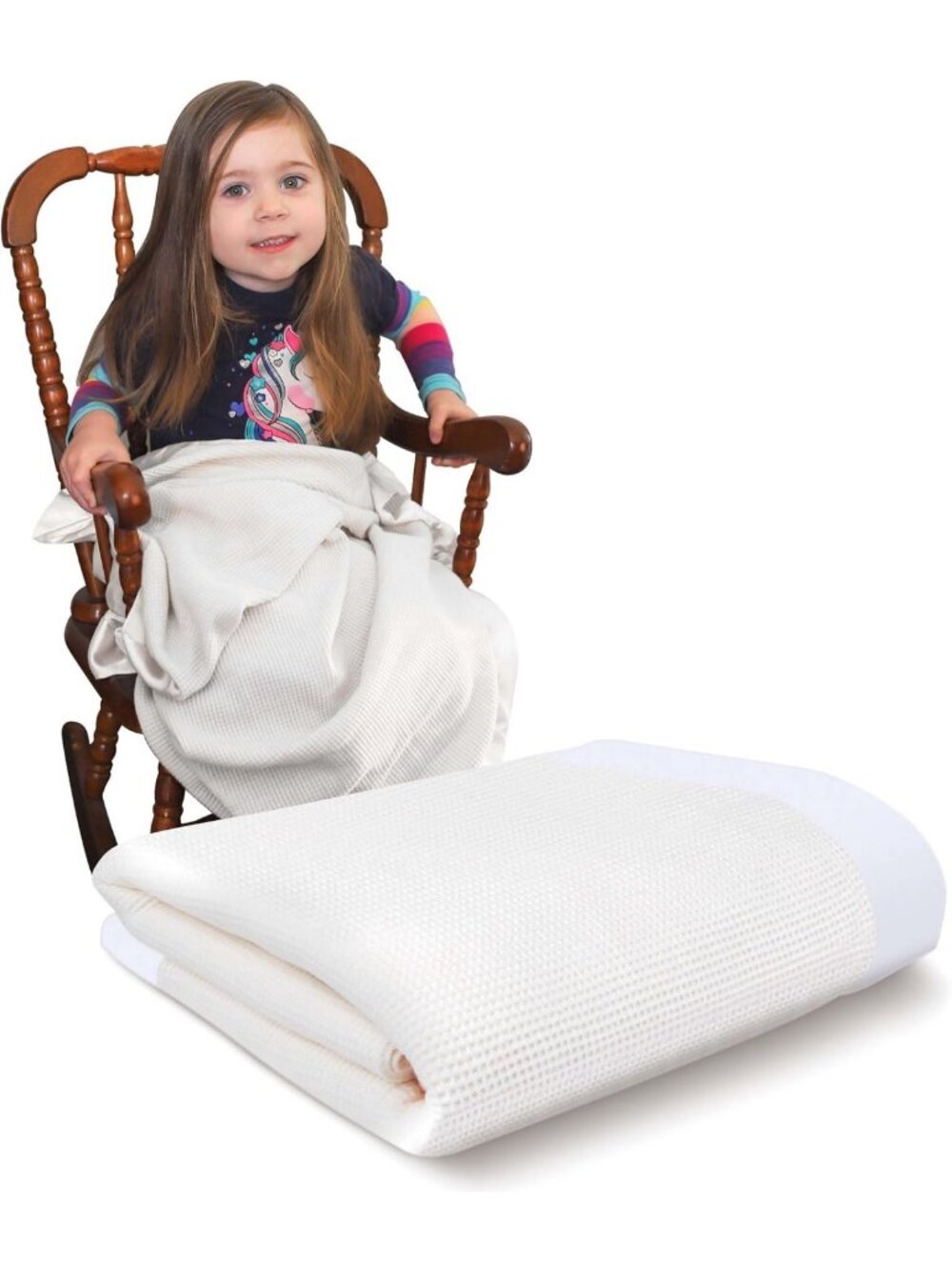 Cozy Thermal Waffle Knit Baby Blanket with Satin Trim - White 36" x 50